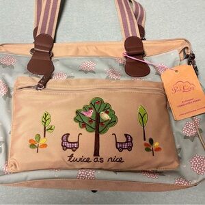 Cream and Sea foam Green Diaper Bag